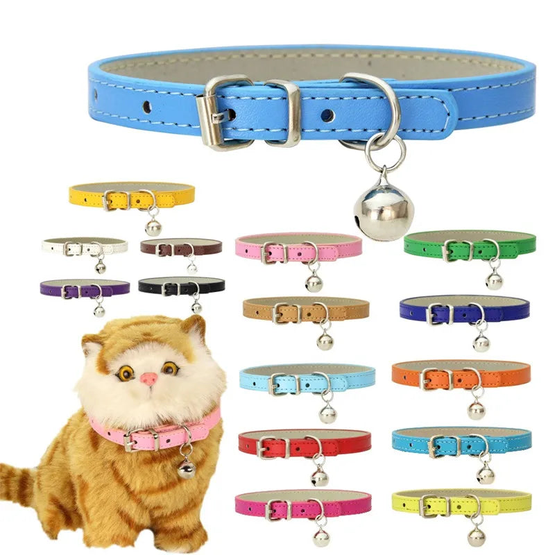 Faux Leather Cat Collar with Bell