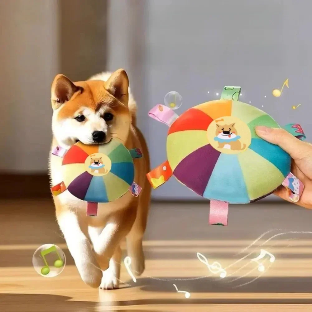 Plush Flying Disc Dog Toy with Bell